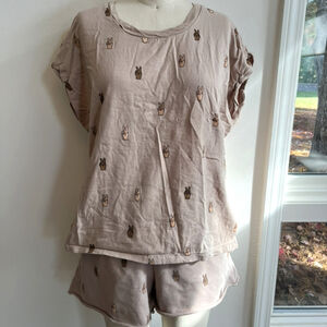 Tan Lounge Set - Tee and Shorts - Size L